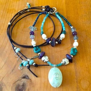 Aquamarine Turquoise Gemstone Leather Necklace